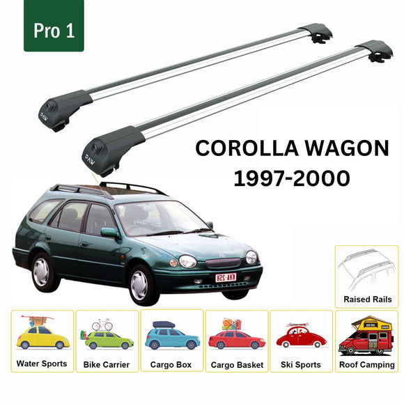 For Toyota Corolla Wagon 1997-2000 Roof Rack Cross Bars Raised Rail Alu Silver