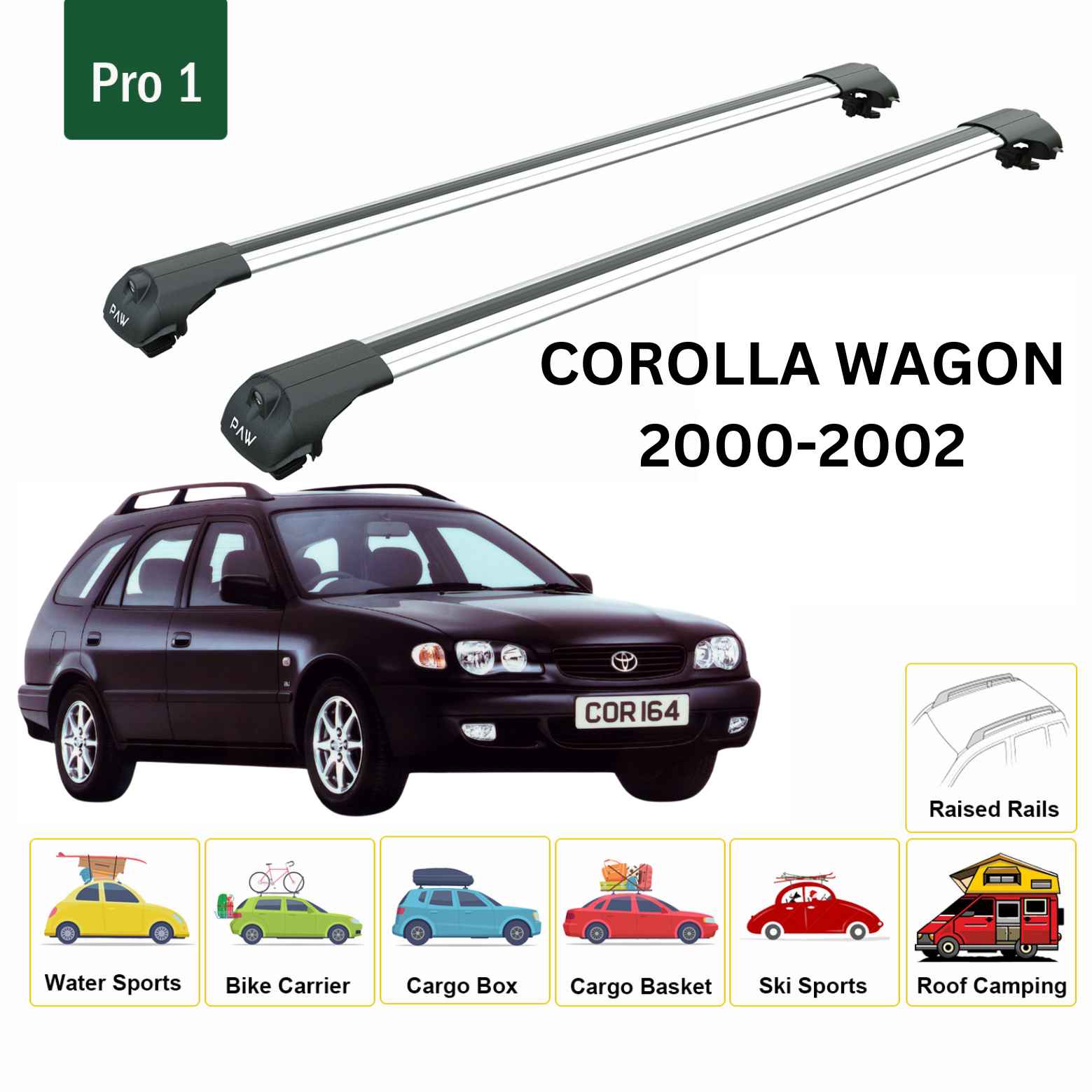 For Toyota Corolla Wagon 2000-02 Roof Rack Cross Bars Raised Rail Alu Silver