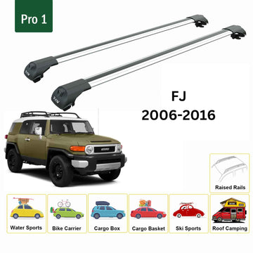 For Toyota FJ 2006-2014 Roof Rack Cross Bars Raised Rail Alu Silver - 0