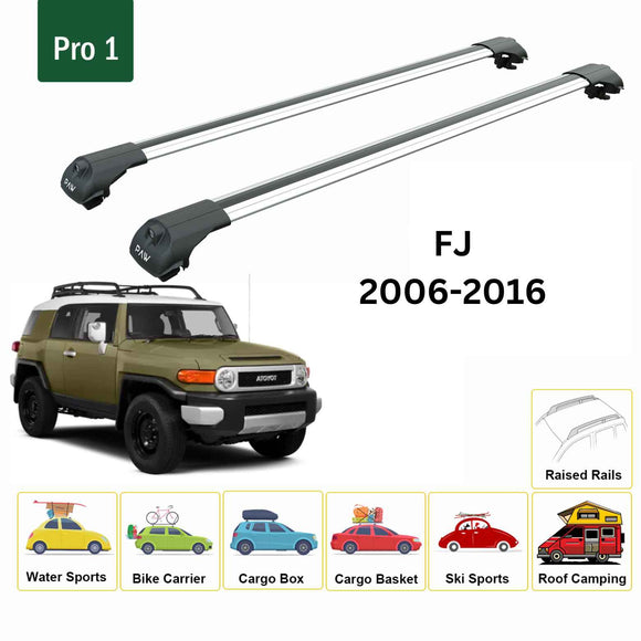 For Toyota FJ 2006-2014 Roof Rack Cross Bars Raised Rail Alu Silver