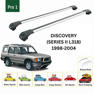 For Land Rover Discovery Series 2 1998-2004 Roof Rack Cross Bars Raised Rail Alu Silver - 0