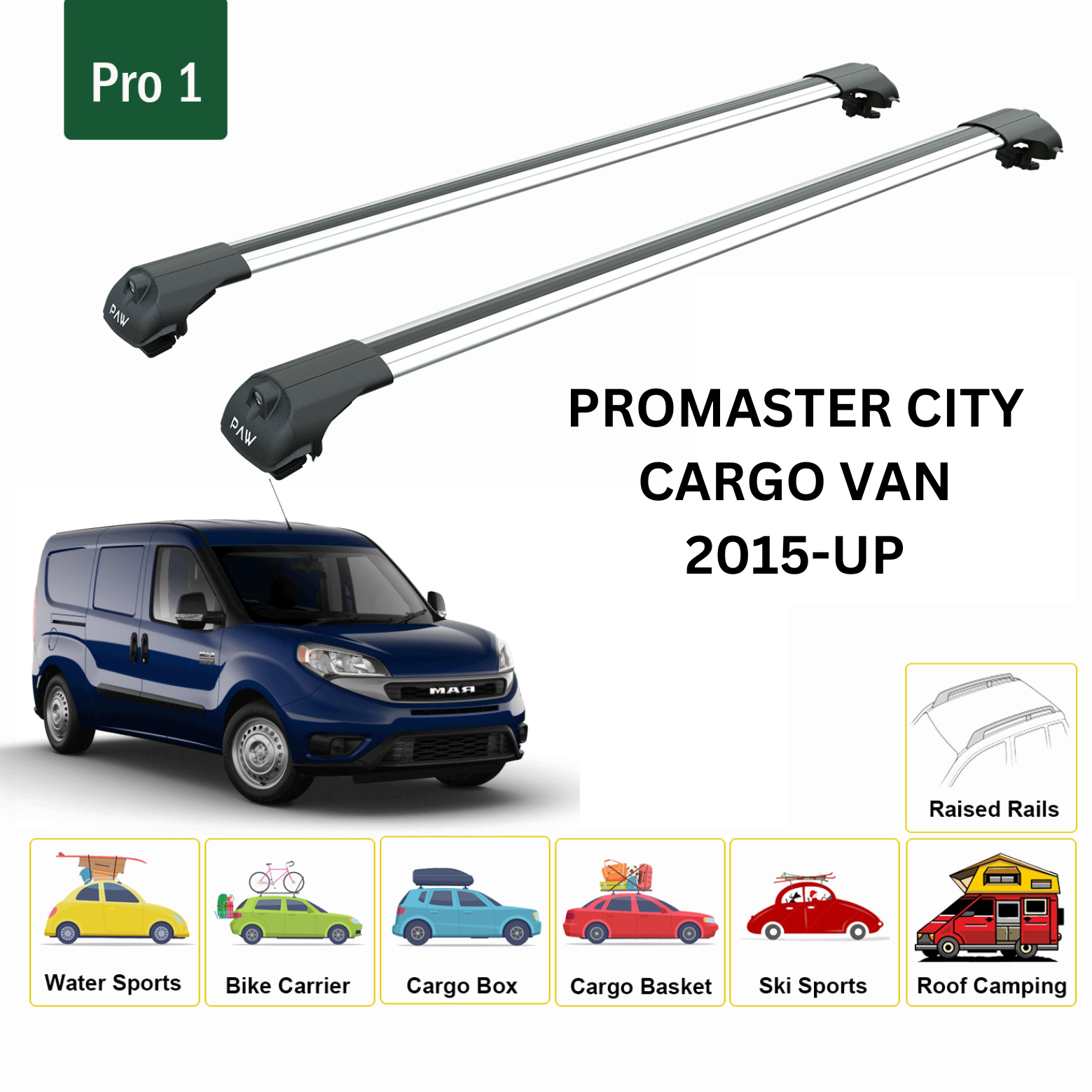 Für Dodge ProMaster City Van, Dachträgersystem, Träger, Querträger, Aluminium, abschließbar, hochwertige Metallhalterung, Silber ab 2015