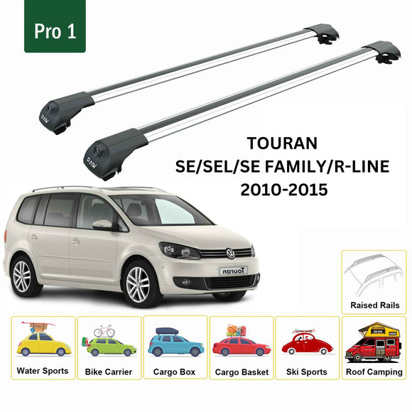 For Volkswagen Touran 2010-15 Roof Rack Cross Bar Raised Rail Alu Silver