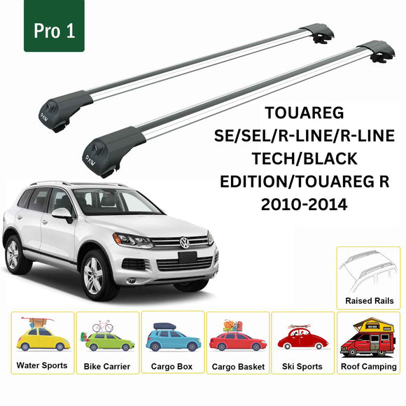For Volkswagen Touareg 2010-2014 Roof Rack Cross Bar Raised Rail Alu Silver