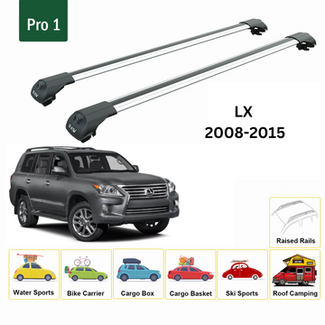 For Lexus LX 570 2008-2015 Roof Rack Cross Bars Raised Rail Alu Silver - 0