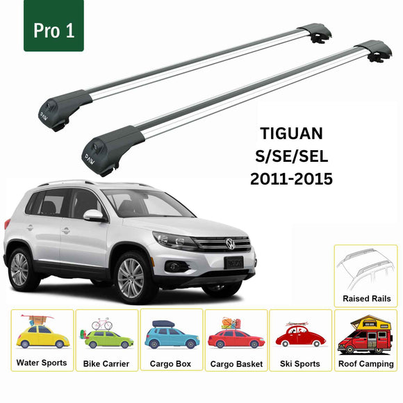 For Volkswagen Tiguan 2007-2015 Roof Rack Cross Bar Raised Rail Alu Silver