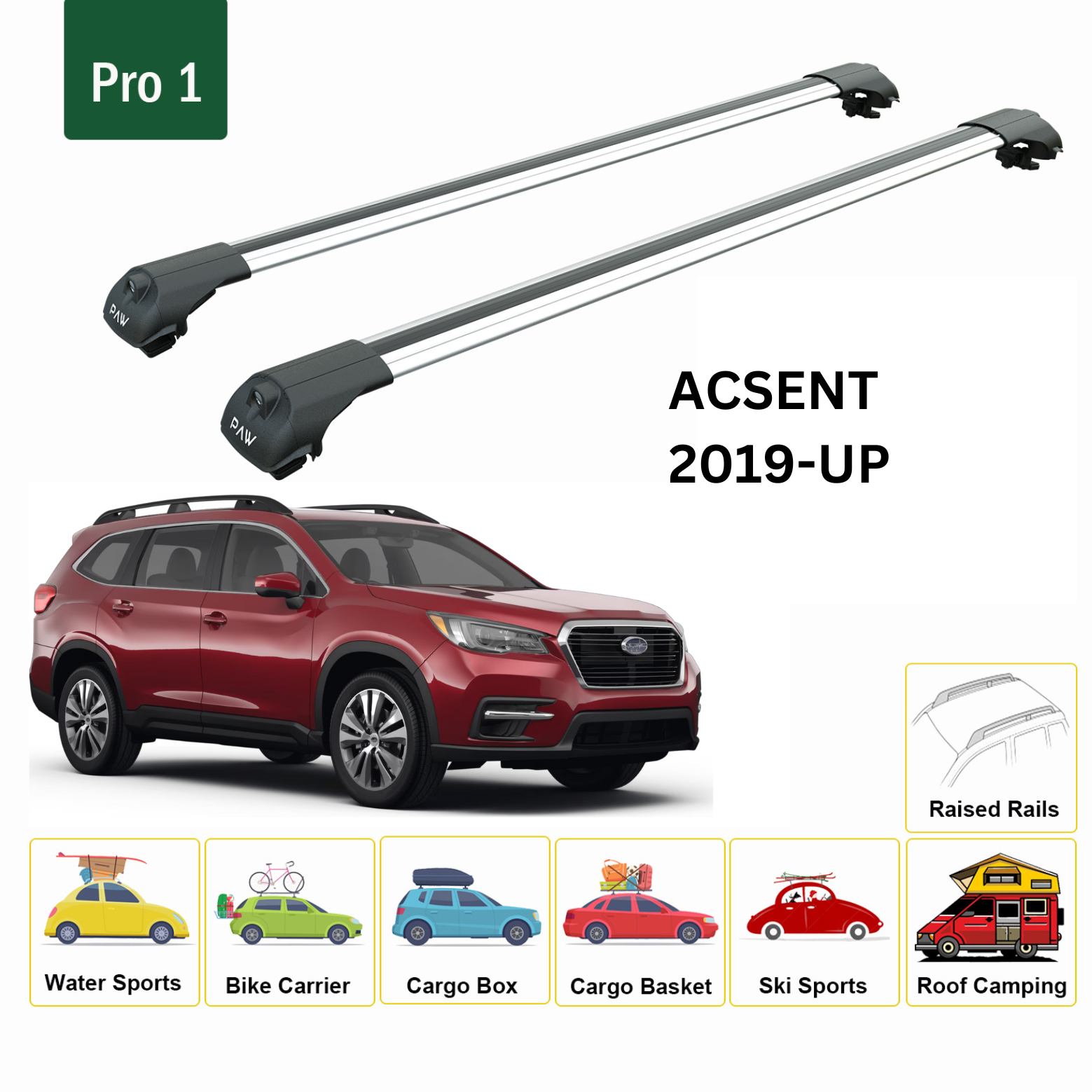 Roof Rack Subaru Ascent 2019 Up Raised Rail Silver Toros Trade LLC