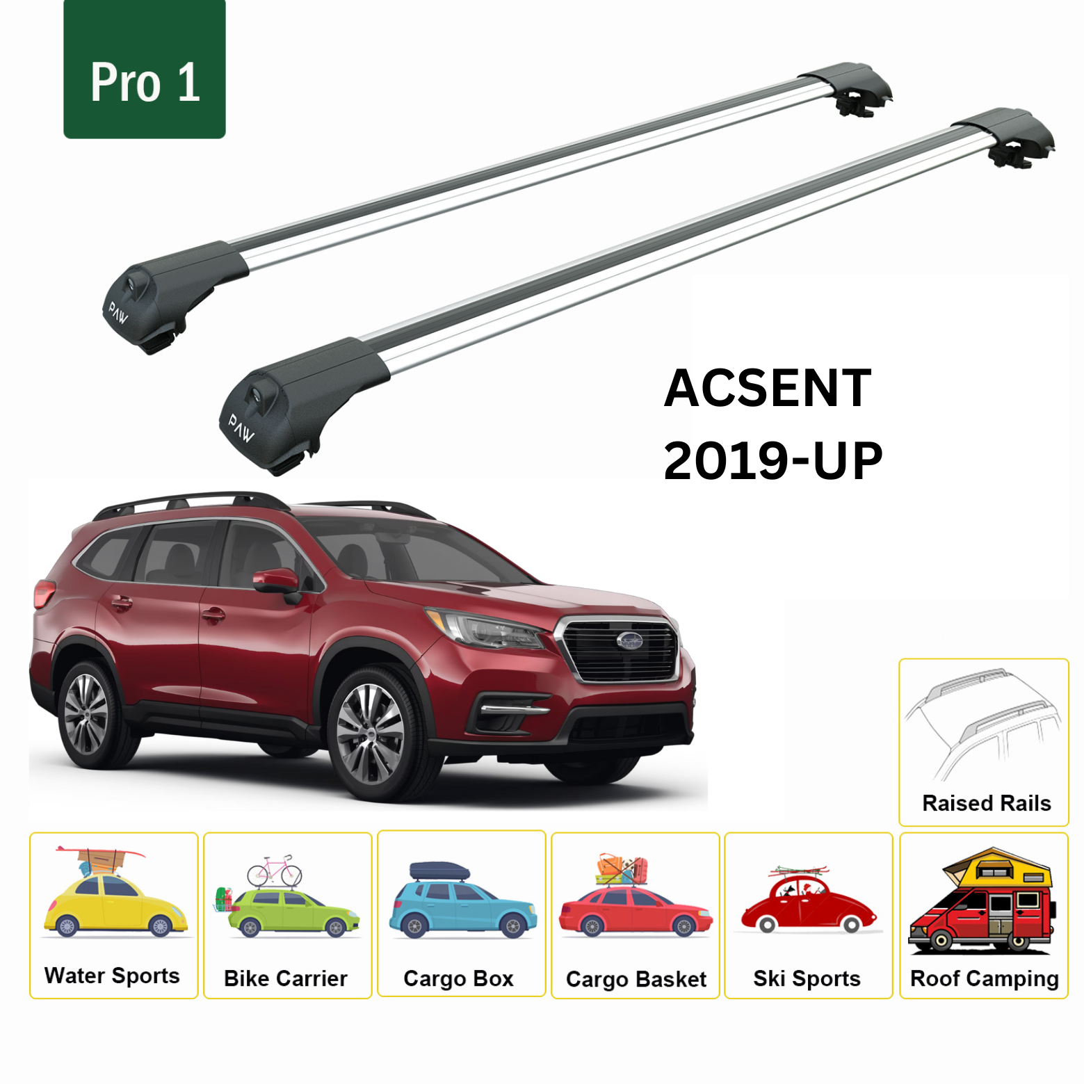 For Subaru Ascent 2019-Up Roof Rack Cross Bars Metal Bracket Raised Rail Alu Silver