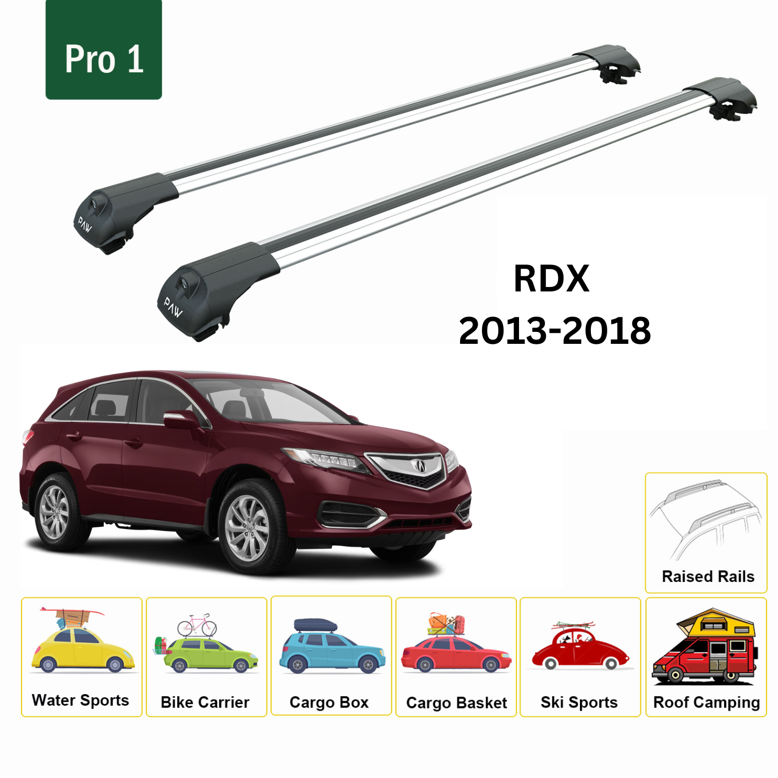 For Acura RDX 2006-Up Roof Rack Cross Bars Metal Bracket Raised Rail Alu Silver - 0