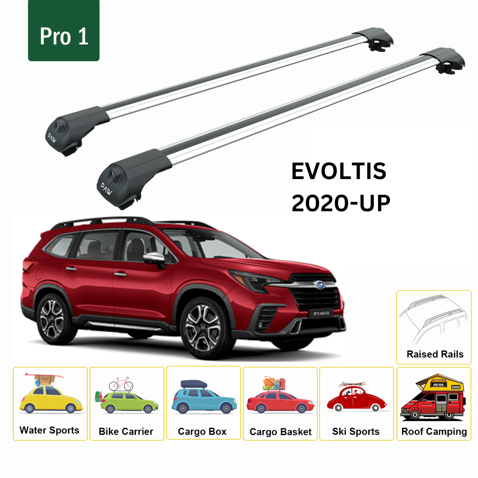 For Subaru Evoltis 2020-Up Roof Rack Cross Bars Metal Bracket Raised Rail Alu Silver