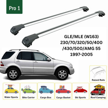 For Mercedes M W163 1997-2005 Roof Rack Cross Bars Raised Rail Silver - 0