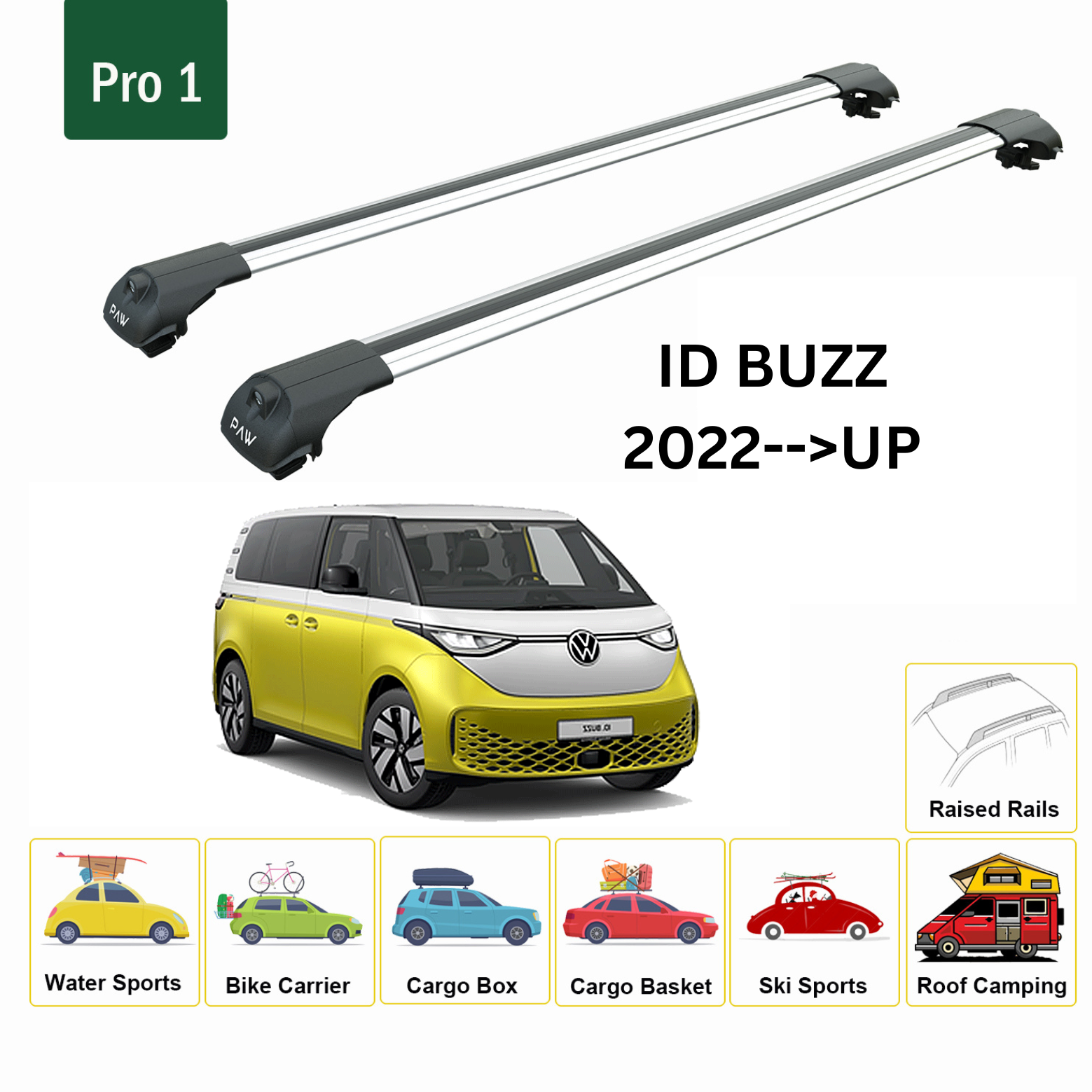 For Volkswagen ID Buzz 2022- Up Roof Side Rails and Roof Rack Cross Bars Alu Silver-4
