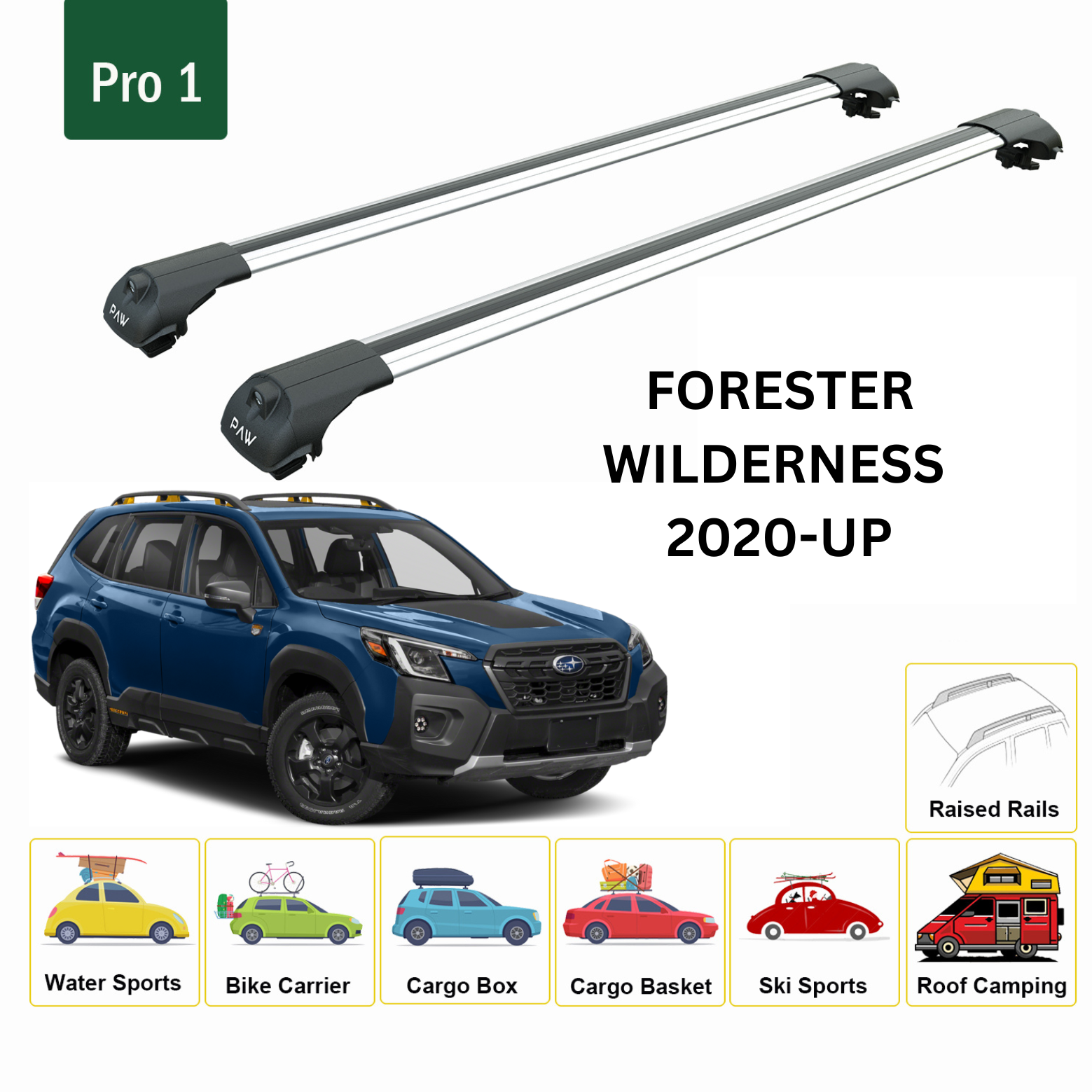 For Subaru Forester Wilderness 2022-Up Roof Rack Cross Bars Metal Bracket Raised Rail Alu Silver-2