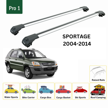 For Kia Sportage 2004-2014 Rack Cross Bars Raised Rail Alu Silver - 0