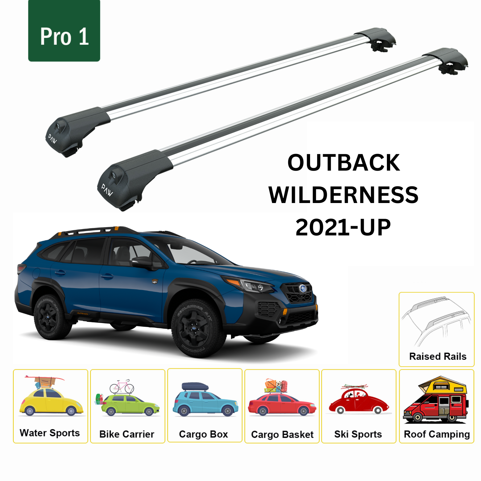 For Subaru Outback Wilderness Roof Rack Cross Bars Metal Bracket Raised Rail Alu Silver 2021-Up - 0