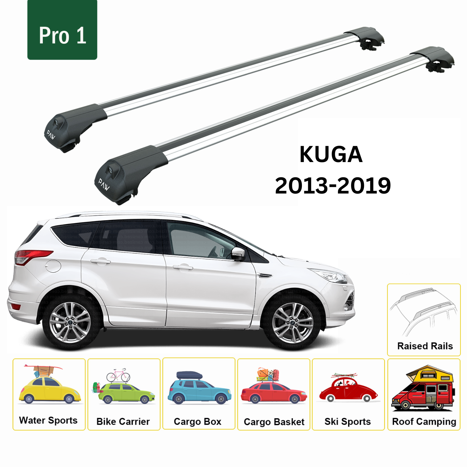 Für Ford Kuga (C5) 2013–2019 Dachträgersystem, Aluminium-Querstange, Metallhalterung, abschließbar, Silber - 0