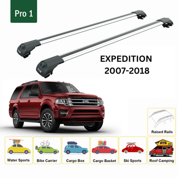 For Ford Expedition U324 (2007-2018) Roof Rack Cross Bars Raised Rail Alu Silver
