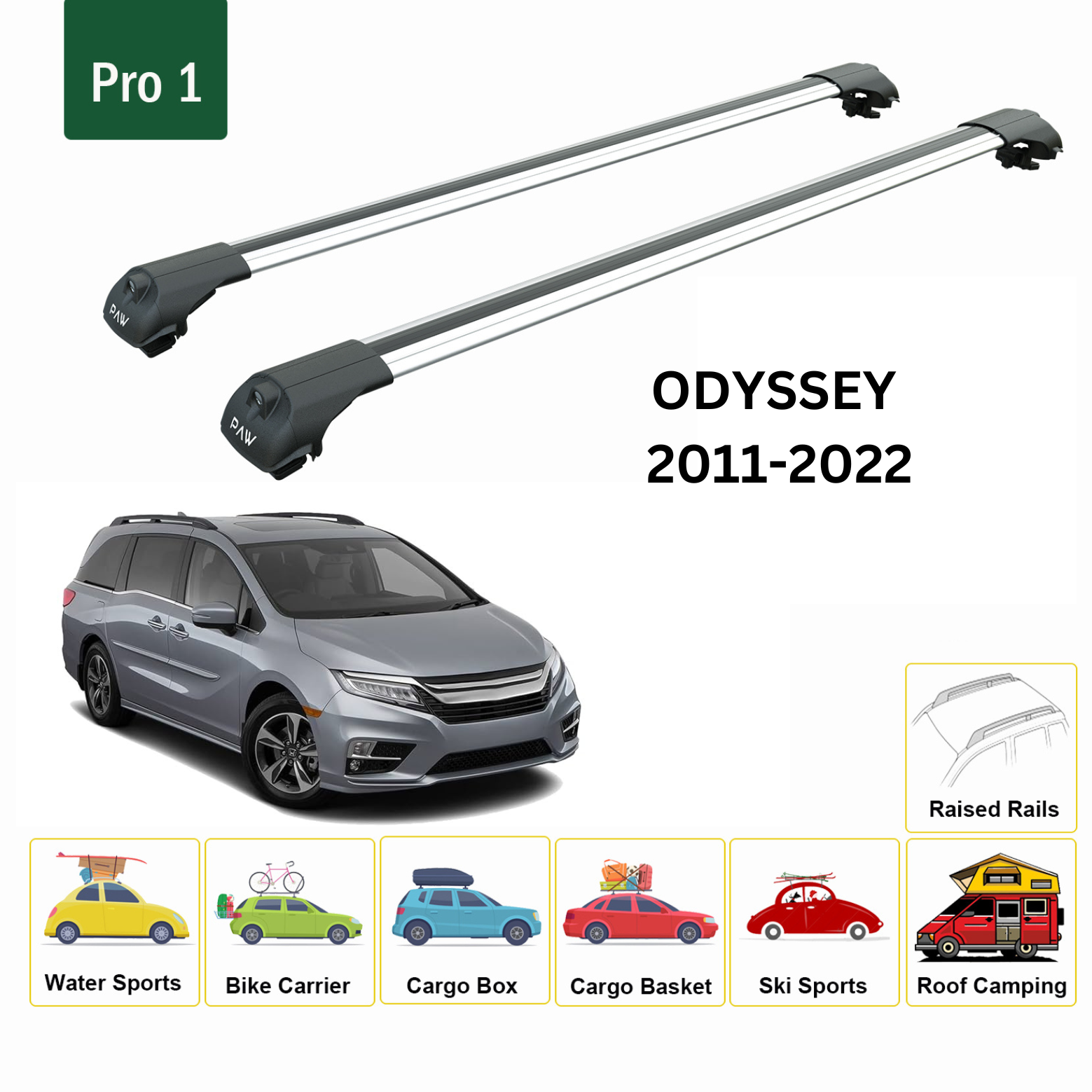 Für Honda Odyssey 2011–2022 Dachträgersystem, Aluminium-Querstange, Metallhalterung, abschließbar, Silber
