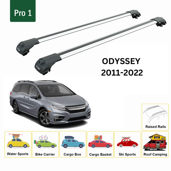 For Honda Odyssey 2011-22 Roof Rack Cross Bars Metal Bracket Raised Rail Alu Silver