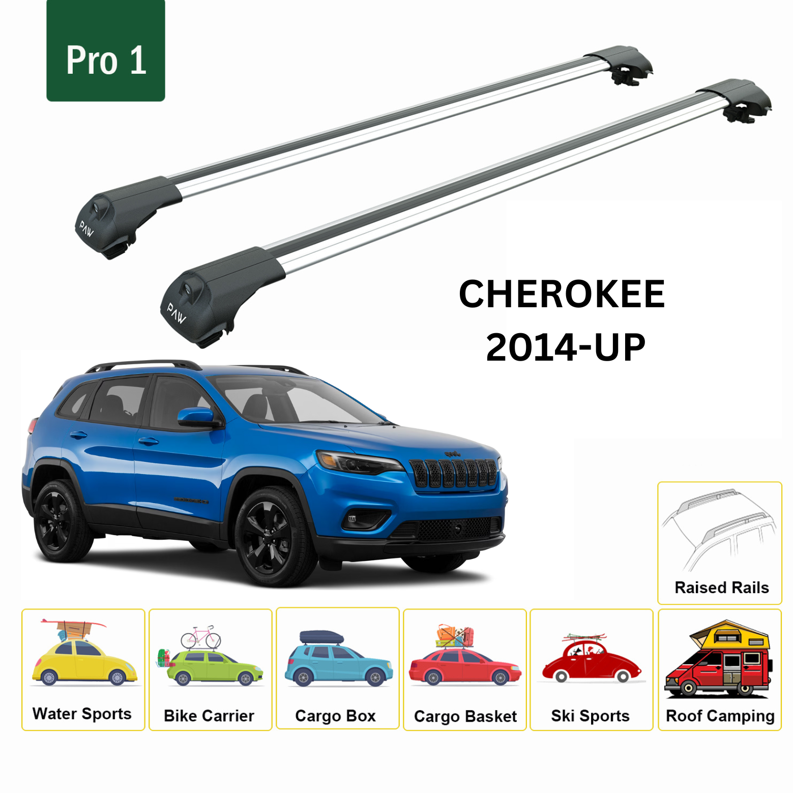 For Jeep Cherokee 2014-Up Roof Rack Cross Bars Metal Bracket Raised Rail Alu Silver-2