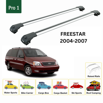 For Ford Freestar (Gen 3) 2004-2007 Roof Rack Cross Bars Raised Rail Alu Silver - 0
