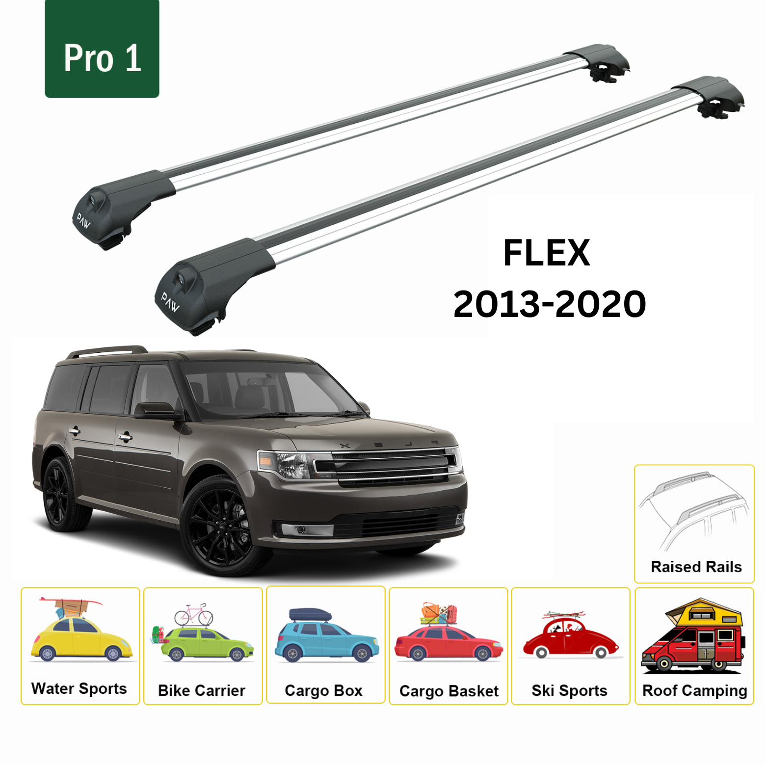 Für Ford Flex 2013–2018 Dachträgersystem, Aluminium-Querstange, Metallhalterung, abschließbar, Silber - 0