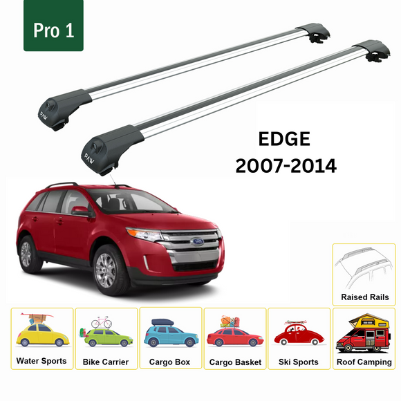 For Ford Edge (Gen 1) 2007-2014 Roof Rack Cross Bars Raised Rail Alu Silver