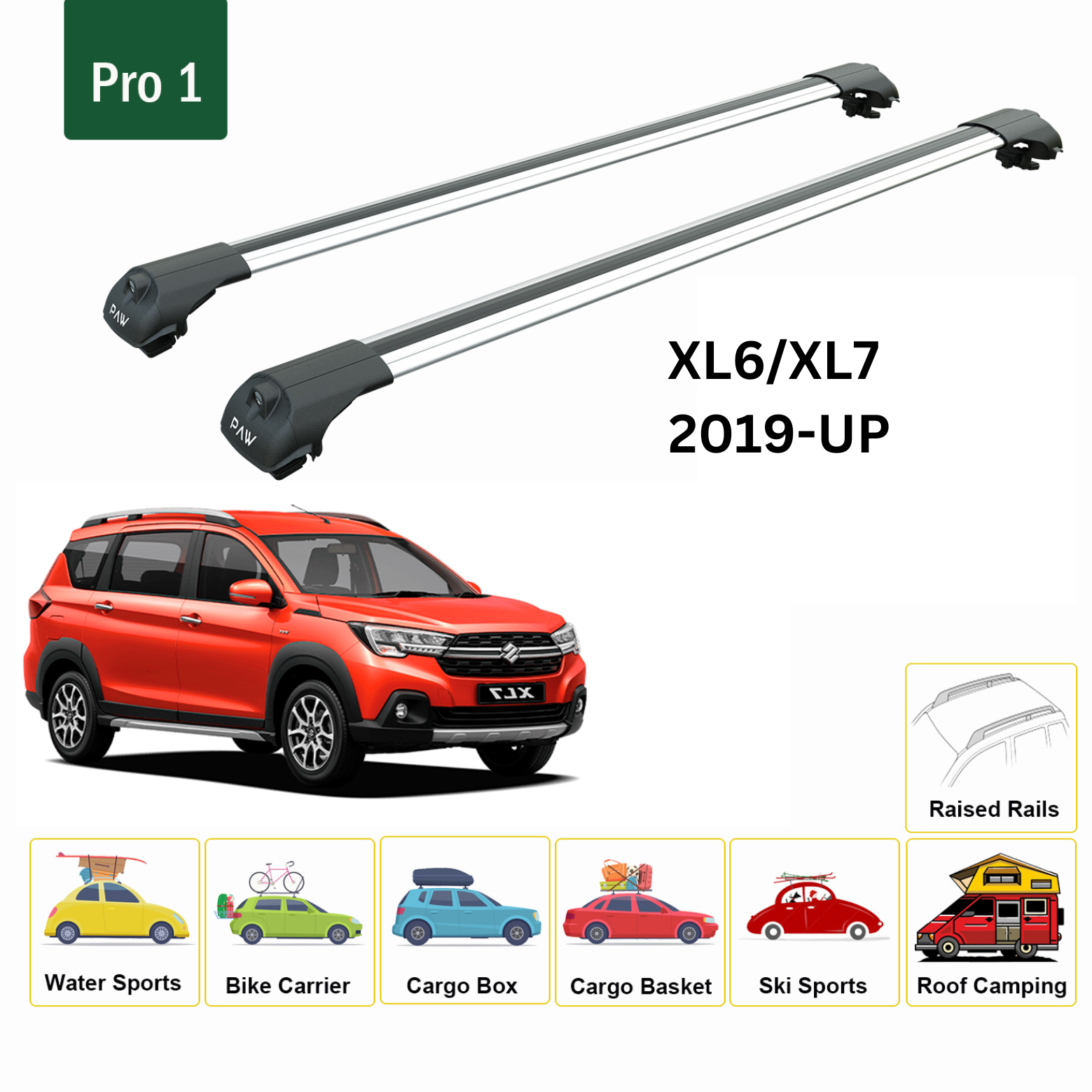 For Suzuki Ertiga XL6 XL7 2019-Up  Roof Rack Cross Bars Metal Bracket Raised Rail Alu Silver - 0