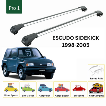 For Suzuki Escudo Sidekick 1998-2005 Roof Rack Cross Bars Raised Rail Alu Silver - 0