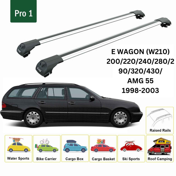 For Mercedes E-Class W210 Wagon 1995-2003 Roof Rack Cross Bars Raised Rail Silver
