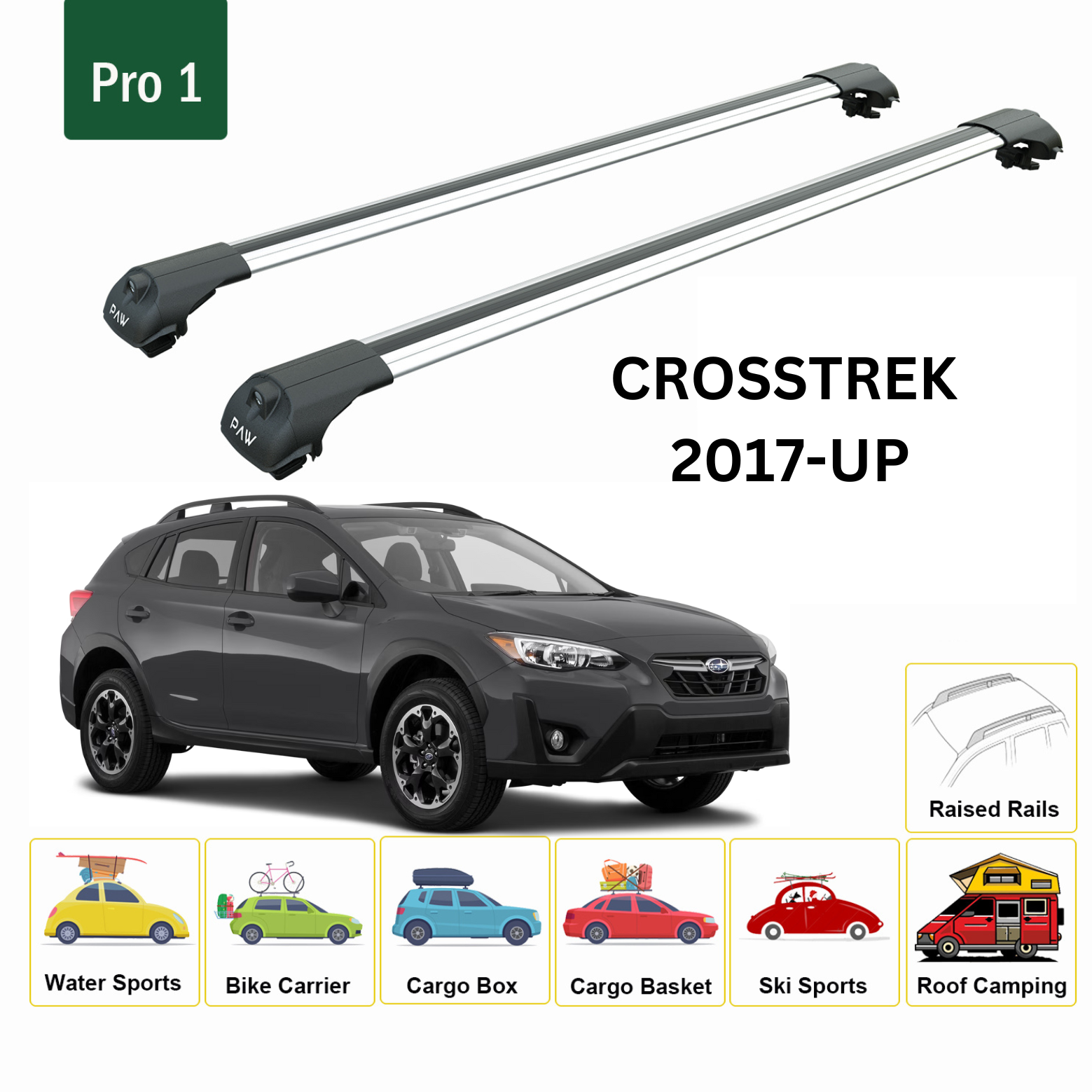 Für Subaru Crosstrek 2017-UP Dachträger Querträger Metallhalterung Erhöhte Schiene Alu Silber-2