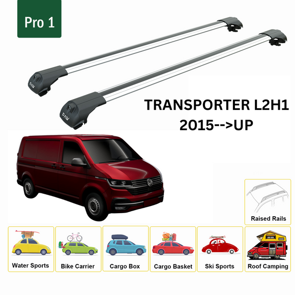 Für Volkswagen Transporter T6 SWB 2015-Up Dachseitenschiene und Dachträger-Querstange Alu Silber