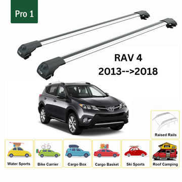 For Toyota Rav 4 2013-2018 Roof Rack Cross Bars Raised Rail Alu Silver - 0