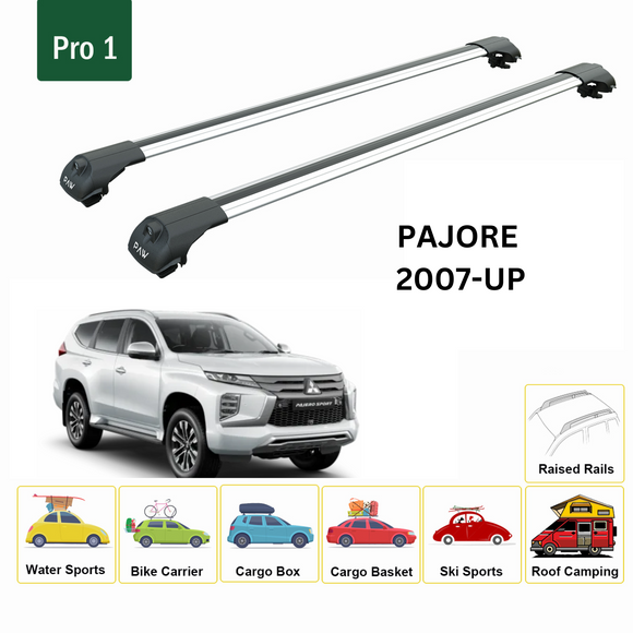 For Mitsubishi Pajero 2007-2019 Roof Rack Cross Bars Raised Rail Alu Silver