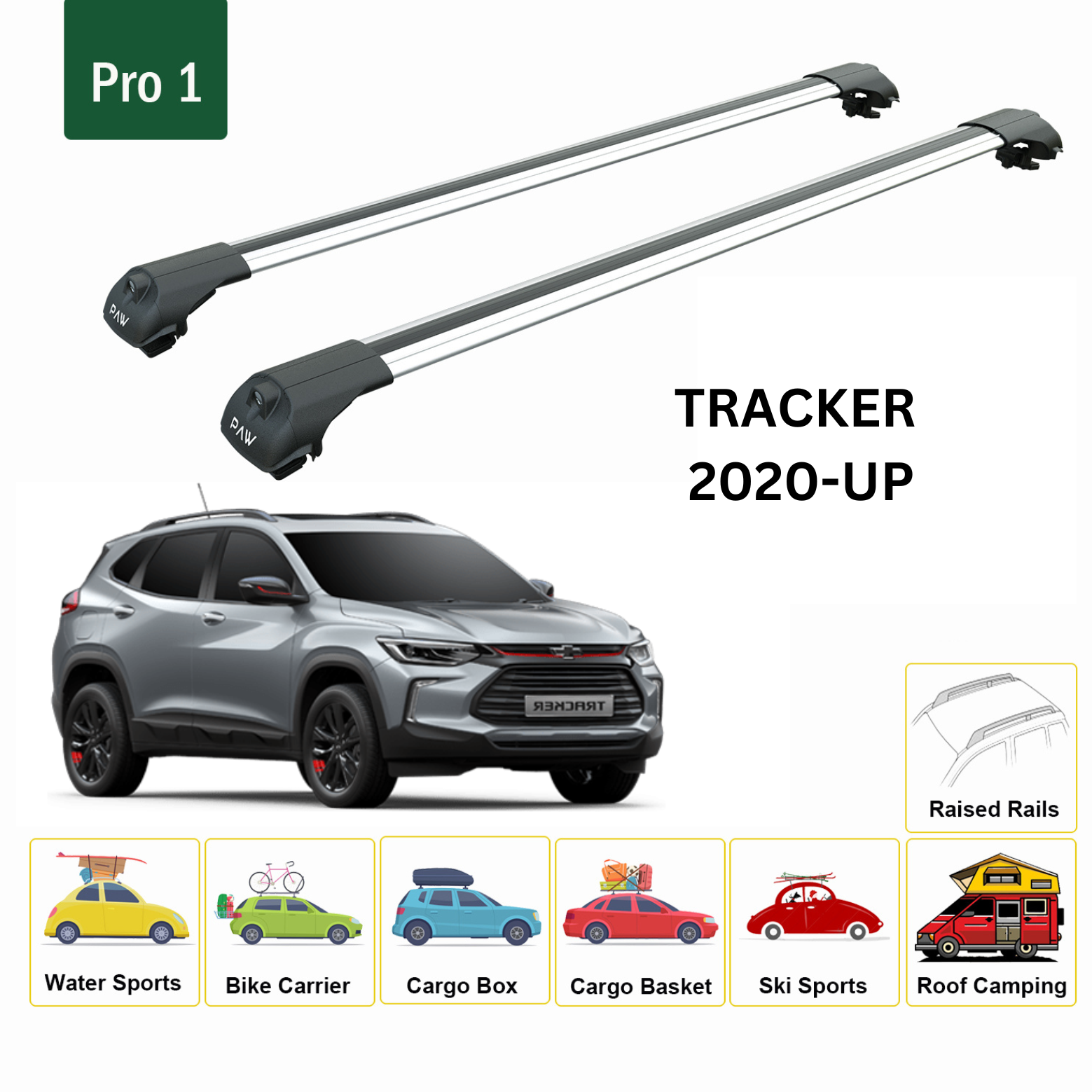 For Chevrolet Tracker 2020-Up Roof Rack Cross Bars Metal Bracket Raised Rail Alu Silver
