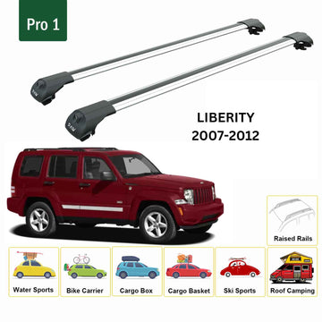 For Jeep Liberty KK 2007-2012 Roof Rack Cross Bars Raised Rail Alu Silver - 0