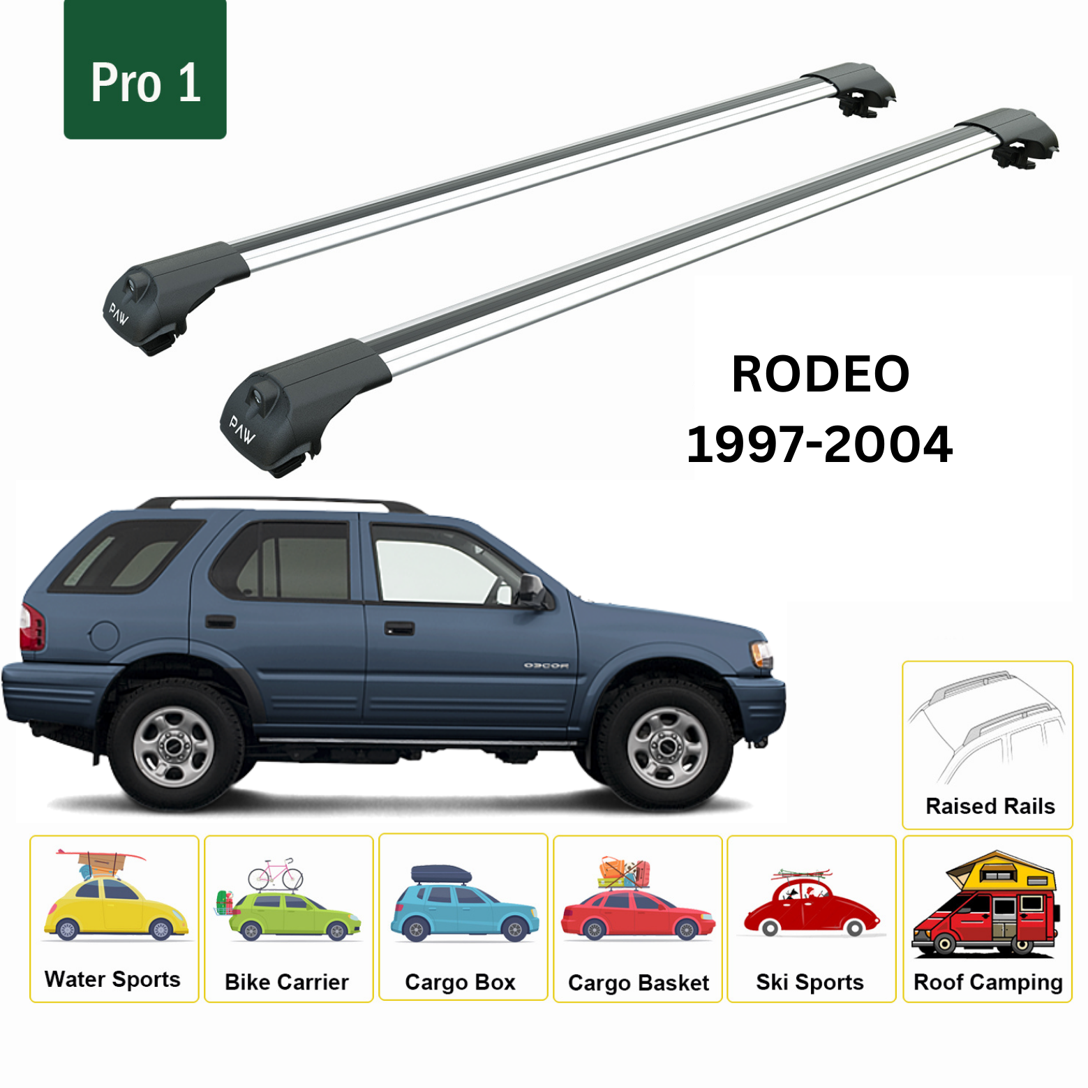 For Isuzu Rodeo 1997-2004 Roof Rack Cross Bars Metal Bracket Raised Rail Alu Silver
