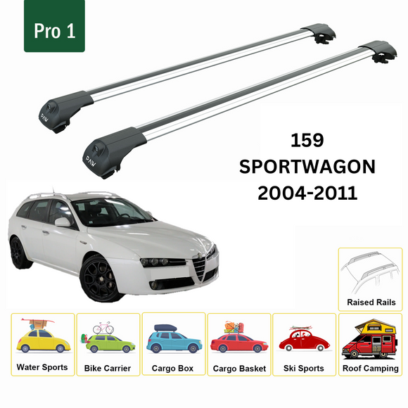 For Alfa Romeo 159 Sportwagon 2004-2011 Roof Rack Cross Bars Metal Bracket Raised Rail Alu Silver