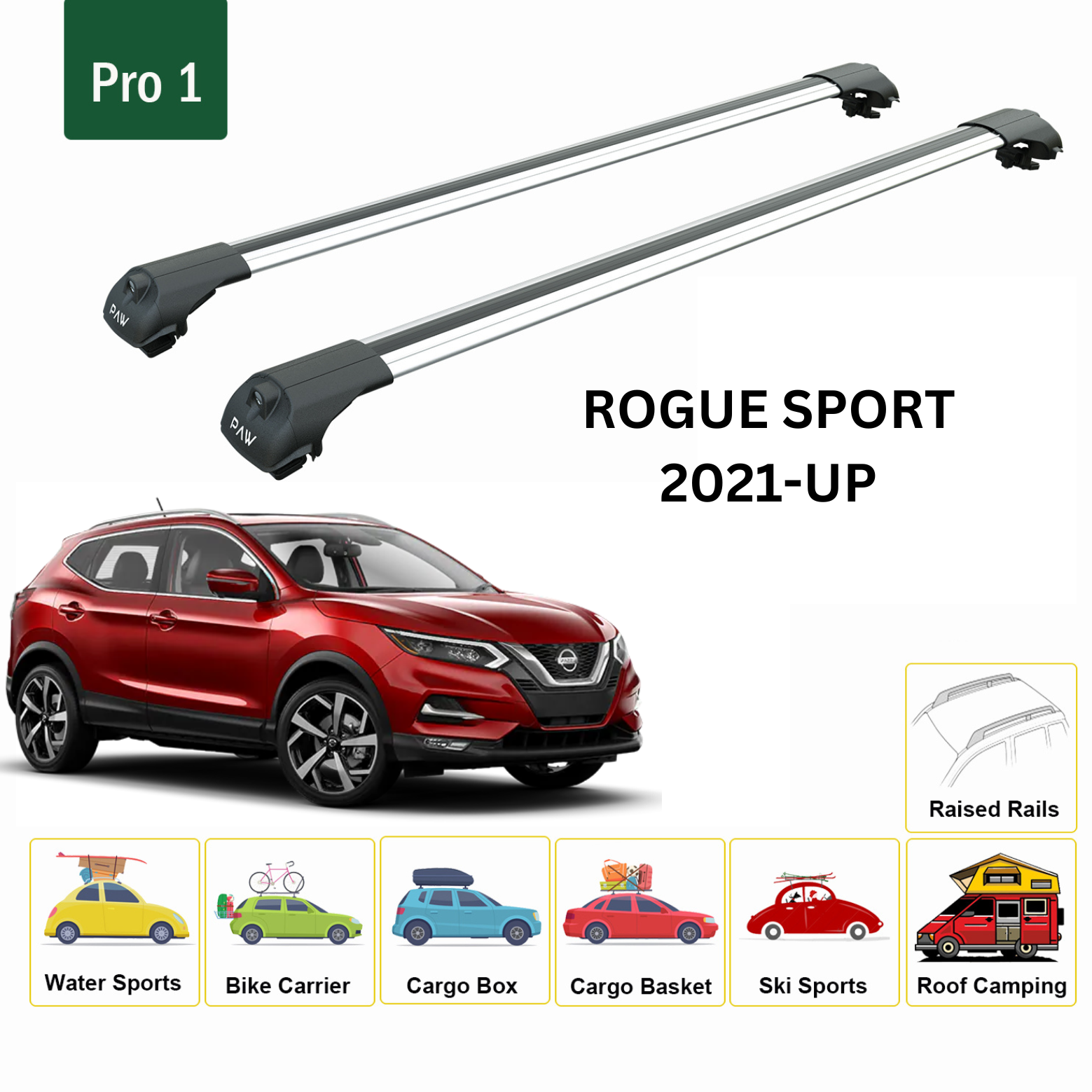 For Nissan Rogue T32 2021-Up Roof Rack Cross Bars Metal Bracket Raised Rail Alu Silver