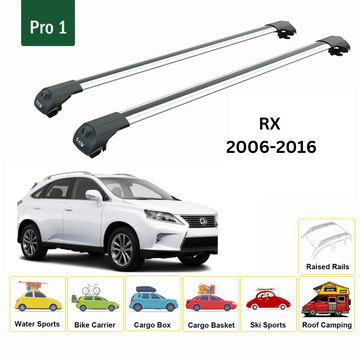 For Lexus RX 2006-2016 Roof Rack Cross Bars Raised Rail Alu Silver - 0