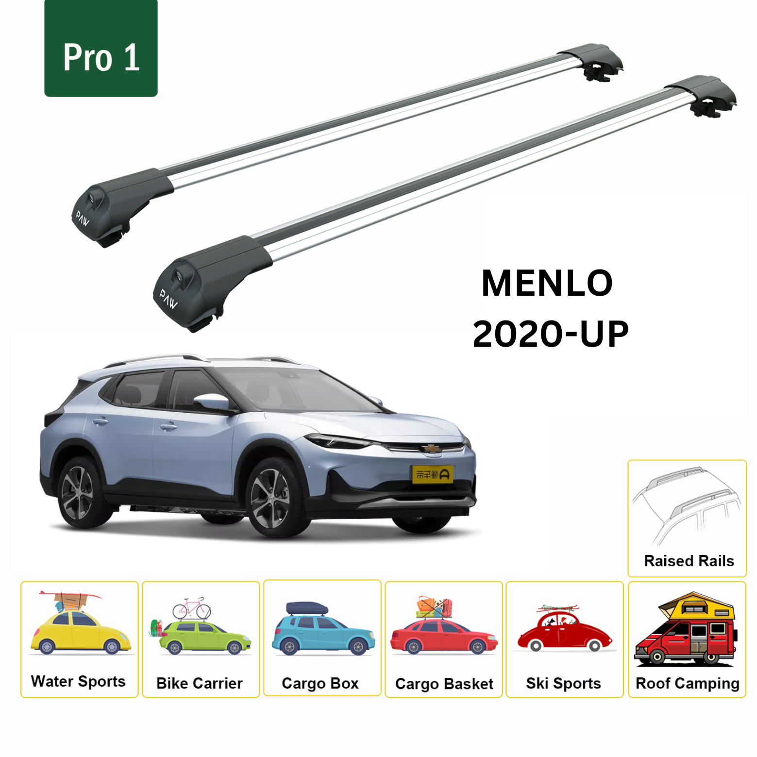 For Chevrolet Menlo 2020-Up Roof Rack Cross Bars Metal Bracket Raised Rail Alu Silver - 0
