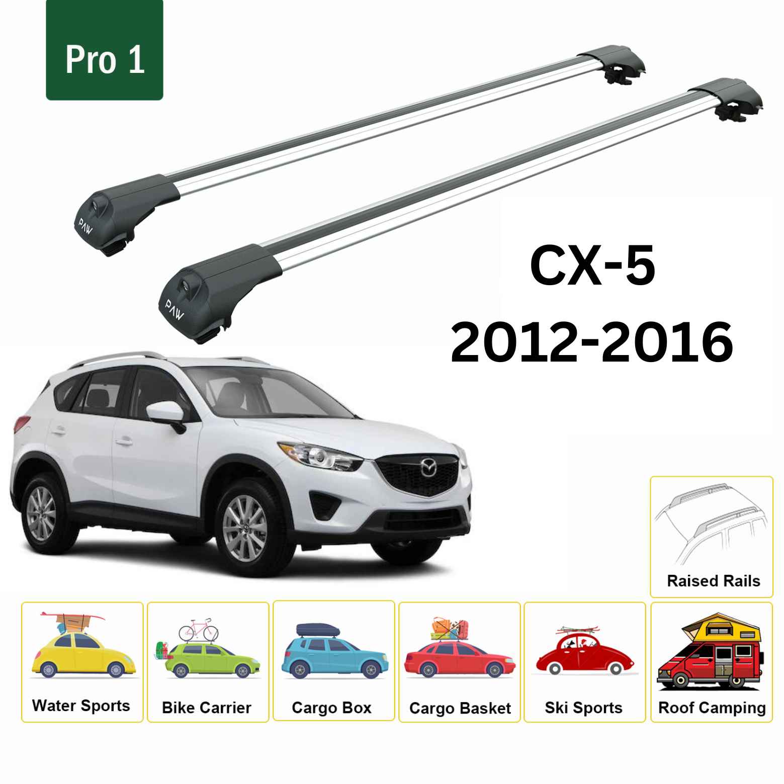 For Mazda CX-5 KF 2017-Up Roof Rack Cross Bars Raised Rail Alu Silver