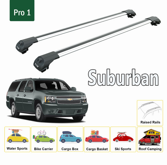 For Chevrolet Suburban 2000-2020 Roof Rack Cross Bars Metal Bracket Raised Rail Alu Black
