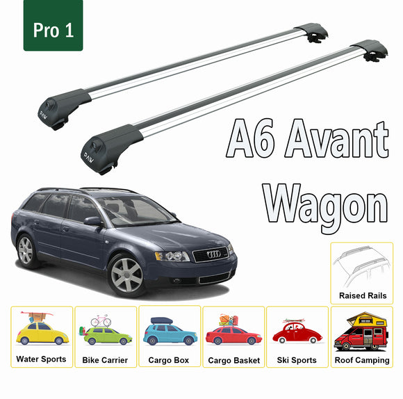 For Audi A6 C5 Avant 1999-2006 Roof Rack Cross Bars Raised Rail Black