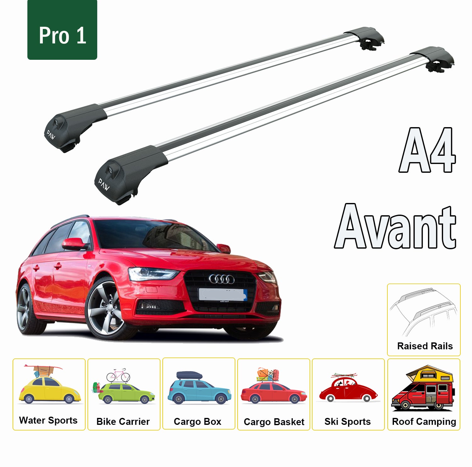 Für Audi A4 Avant Wagon 2009–2016 Dachträgersystem, Aluminium-Querstange, Metallhalterung, erhöhte Schiene, schwarz-2