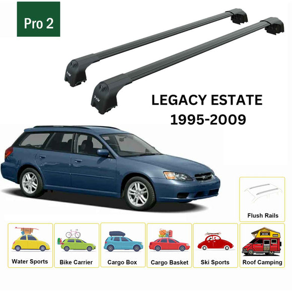 For Subaru Legacy Estate 2003-2009 Type 2 Roof Rack Cross Bars Flush Rail Alu Black