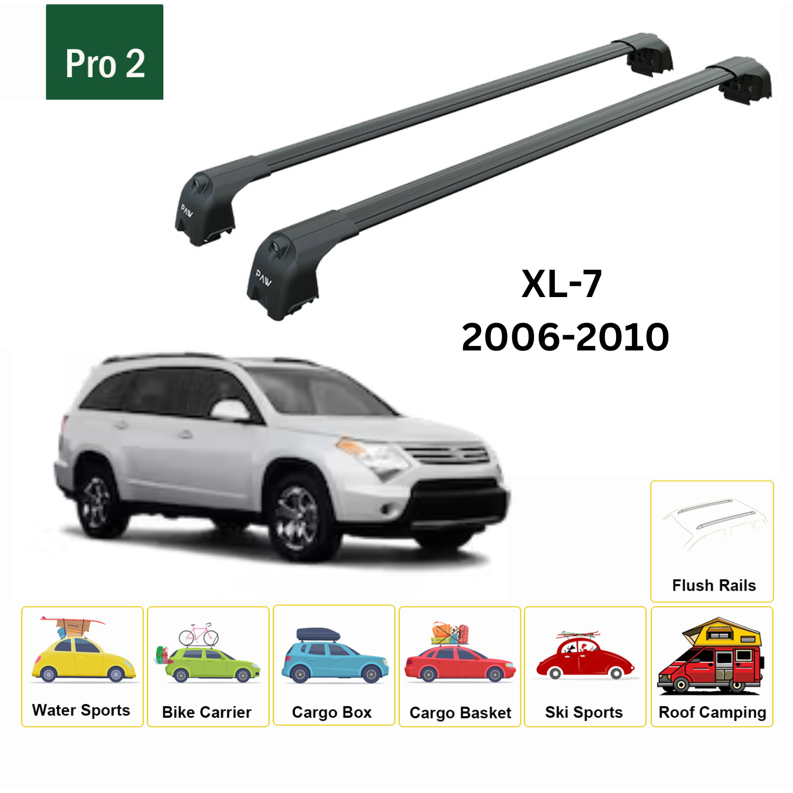 For Suzuki XL-7 2006-10 Roof Rack Cross Bars Metal Bracket Flush Rail Alu Black