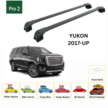 For GMC Yukon (2015-2023) Roof Rack Cross Bars Flush Rail, Black - 0