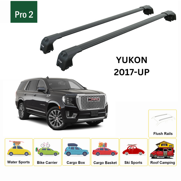 For GMC Yukon (2015-2023) Roof Rack Cross Bars Flush Rail, Black