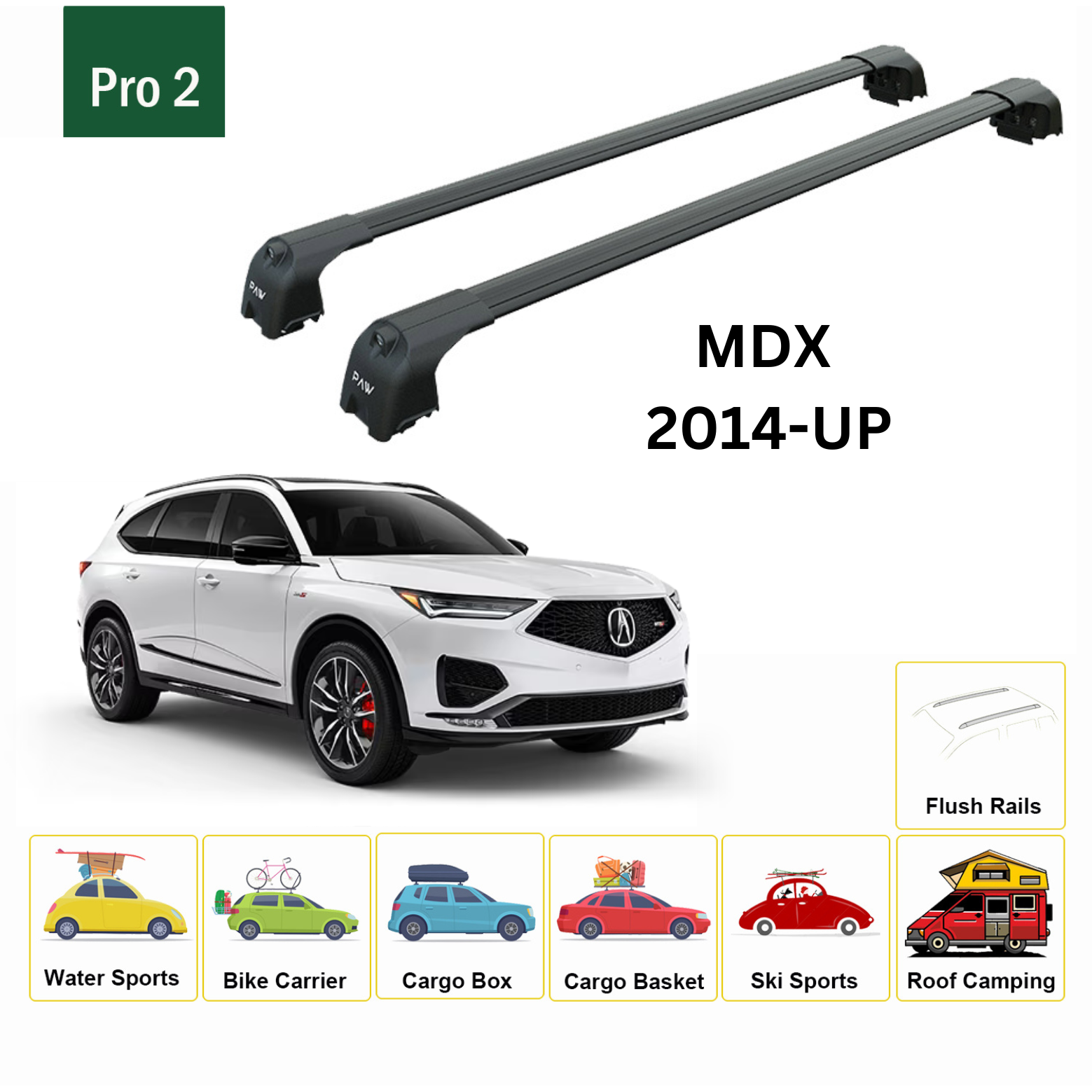For Acura MDX 2014-Up Roof Rack Cross Bars Metal Bracket Flush Rail Point Alu Black